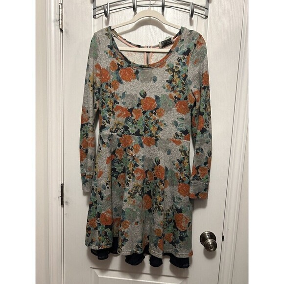 Anthropologie Saturday Sunday Gray Floral Knit Dress Fit & Flare Size Medium - Picture 1 of 16